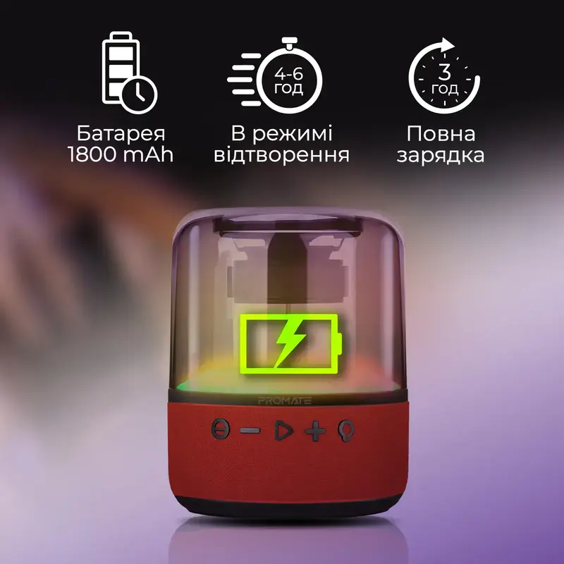 Акустична система Promate Glitz-L 10W glitz-l.red - фото - №3