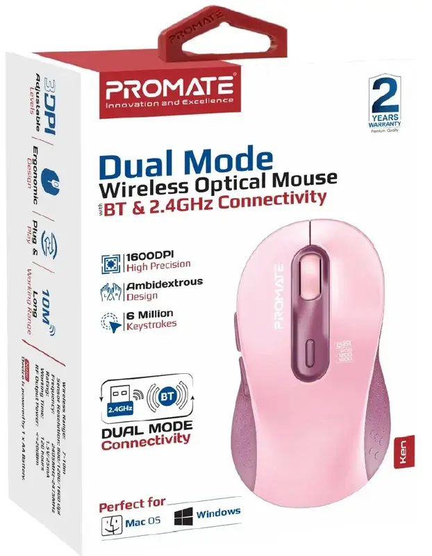 Миша Promate Ken Wireless Pink (ken.pink) - фото - №6