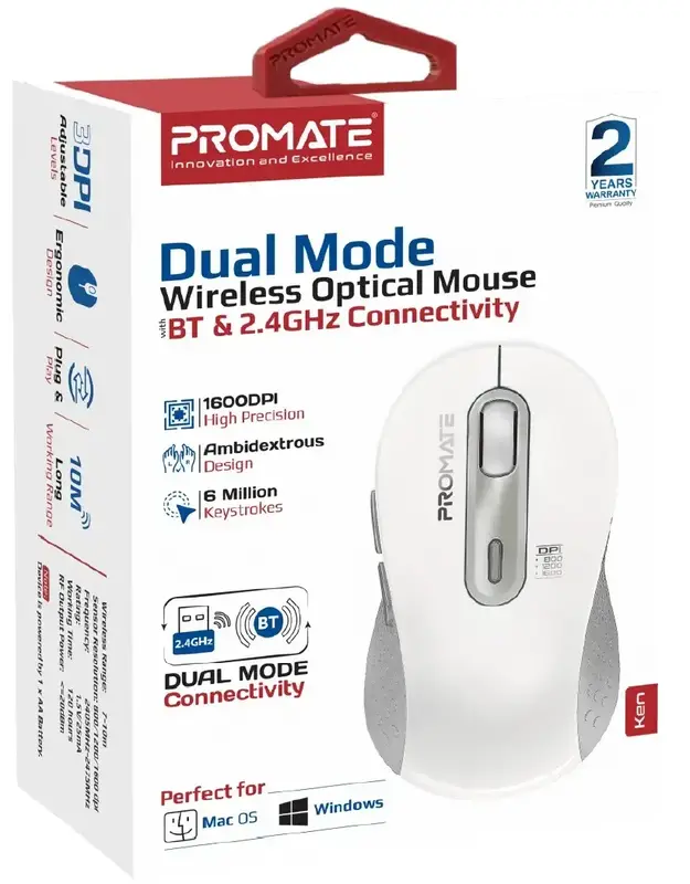 Миша Promate Ken Wireless White (ken.white) - фото - №6