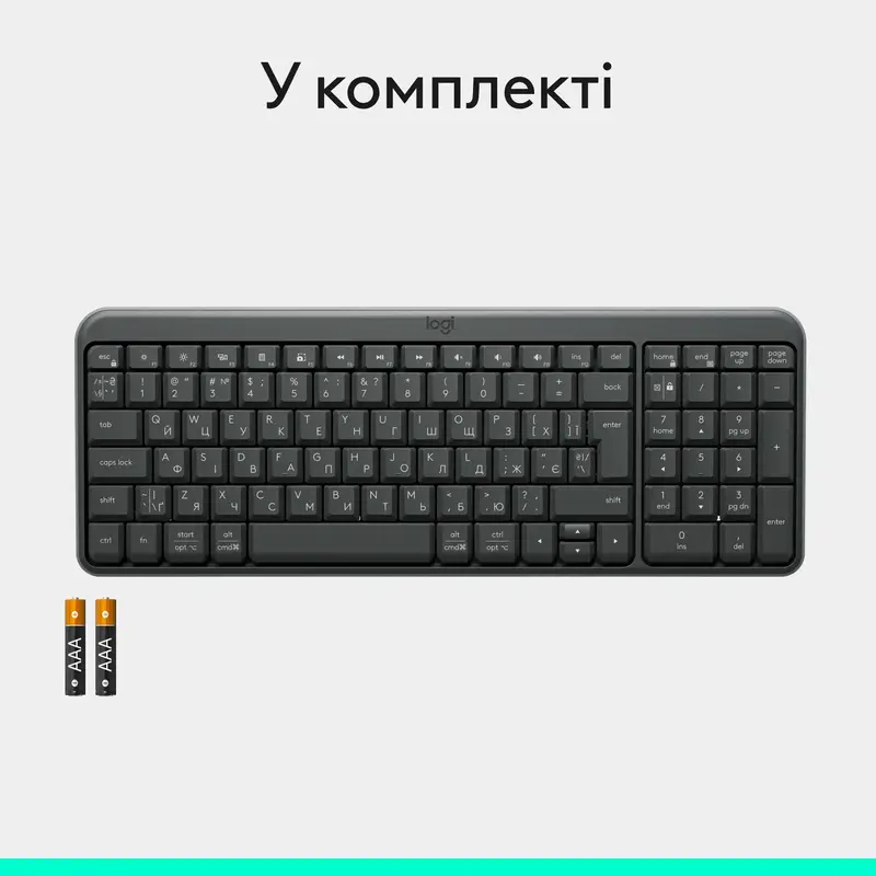 Бездротова клавіатура LOGITECH K250 - GRAPHITE - UKR - 2.4GHZ/BT - фото - №7