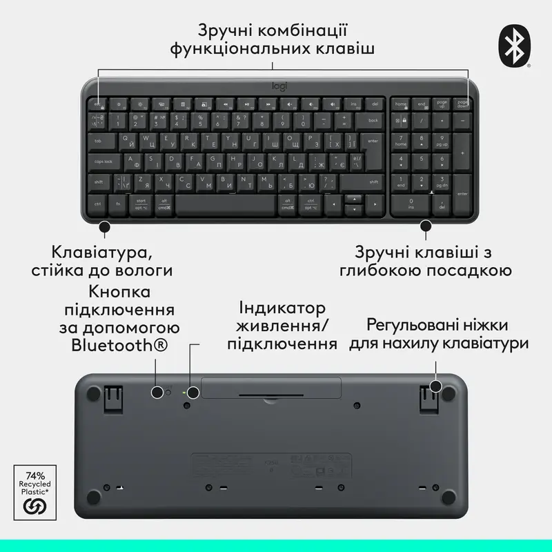 Бездротовий комплект клавіатури та миші LOGITECH MK250 Wireless Combo - GRAPHITE - UKR - 2.4GHZ/BT - фото - №7