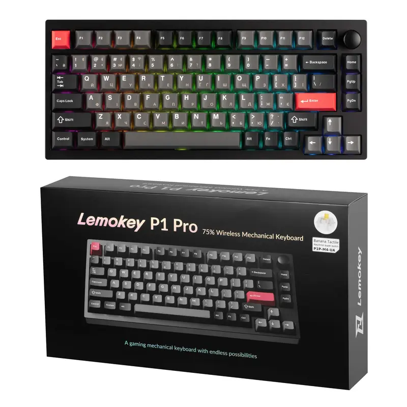 Беспроводная клавиатура Keychron Super Banana Lemokey P1 Pro 84Key Carbon Black фото