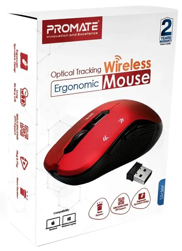 Мышь Promate Slider Wireless Red (slider.red) фото