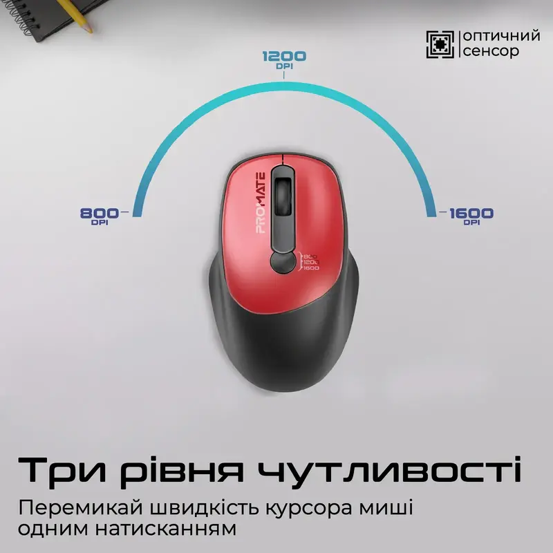 Миша Promate UniGlide Wireless Red (uniglide.red) - фото - №1