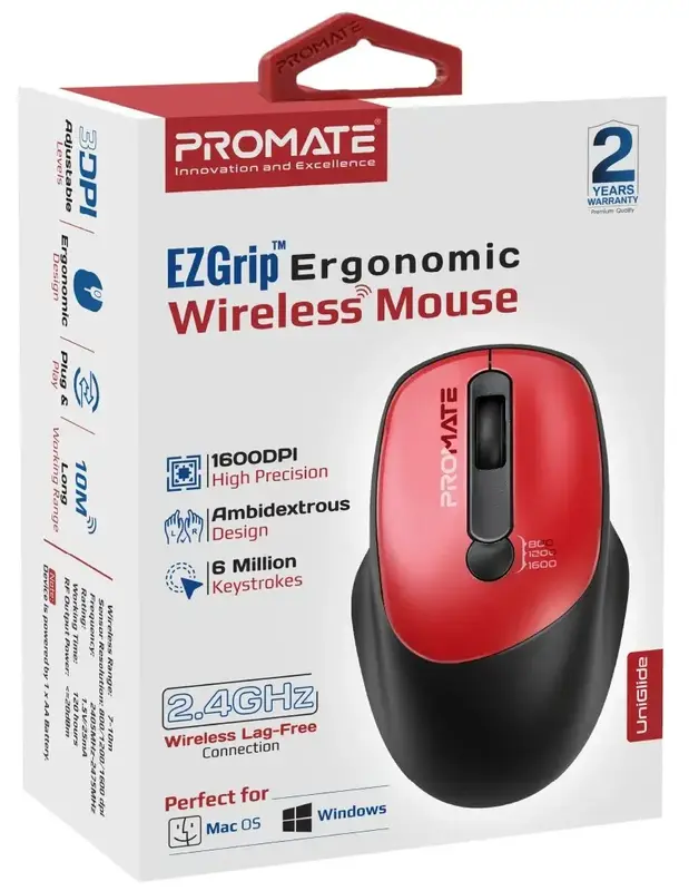 Миша Promate UniGlide Wireless Red (uniglide.red) - фото - №8