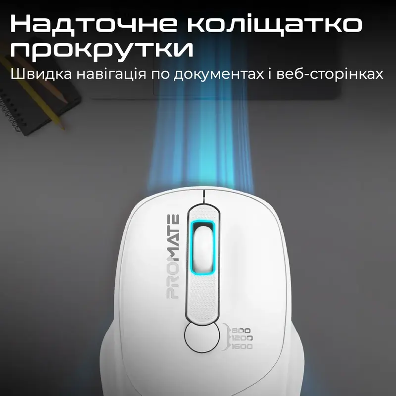 Миша Promate UniGlide Wireless White (uniglide.white) - фото - №4
