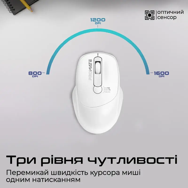 Миша Promate UniGlide Wireless White (uniglide.white) - фото - №5