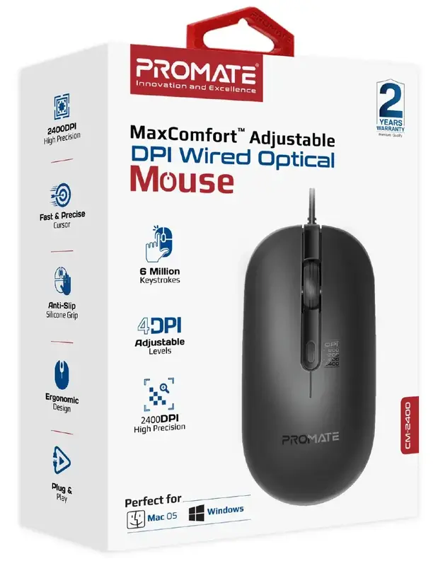 Мышь Promate CM-2400 USB Black (cm-2400.black) фото