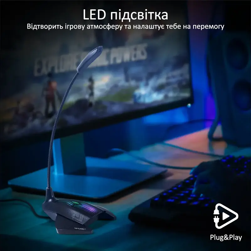 Мікрофон Vertux VertuMic-1 LED, USB Black (vertumic-1.black) - фото - №5