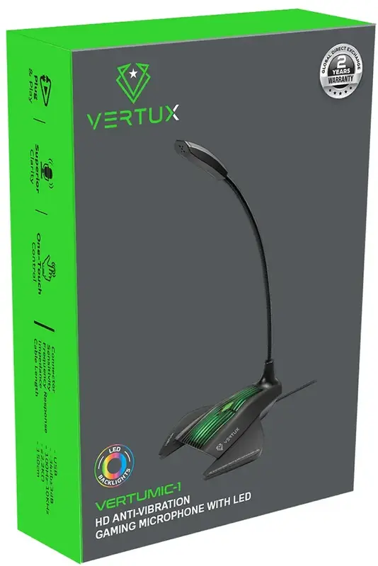 Мікрофон Vertux VertuMic-1 LED, USB Black (vertumic-1.black) - фото - №6