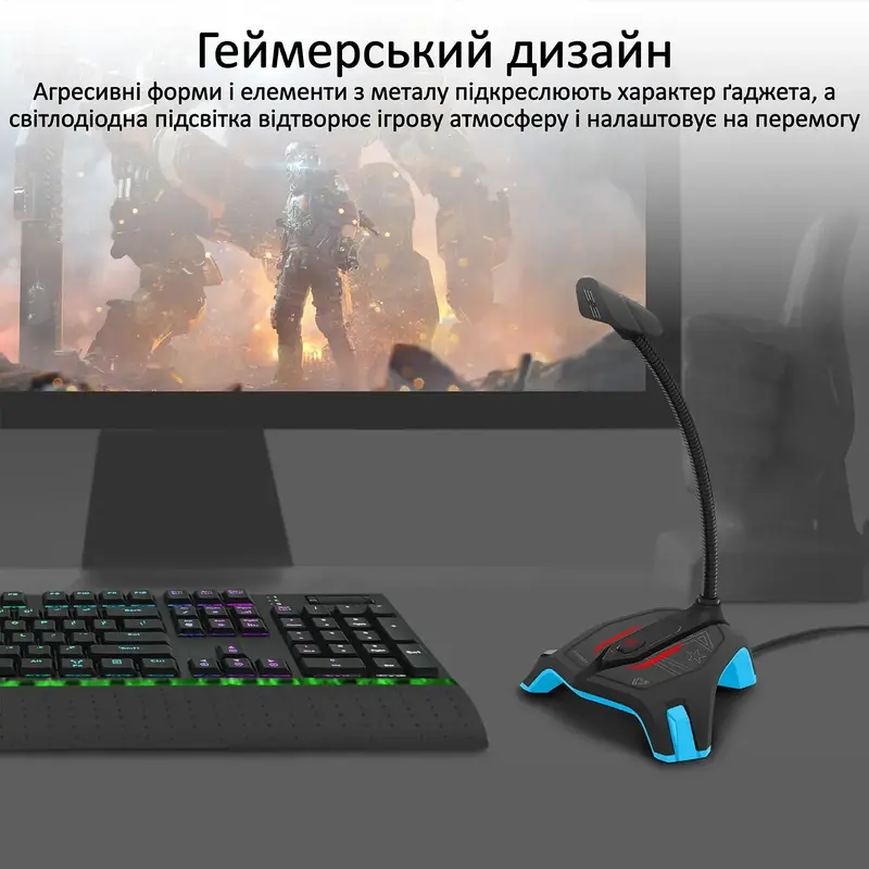 Мікрофон Vertux VertuMic-1 LED, USB Blue ( streamer-2.blue) фото