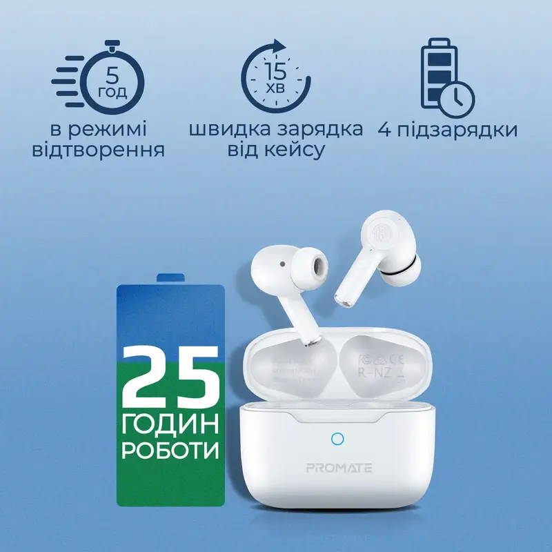 TWS навушники Promate ProPods White (propods.white) - фото - №5