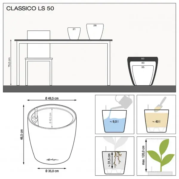 Вазон Lechuza CLASSICO Premium LS 50, d50xh47 белый 16100 - фото - №5