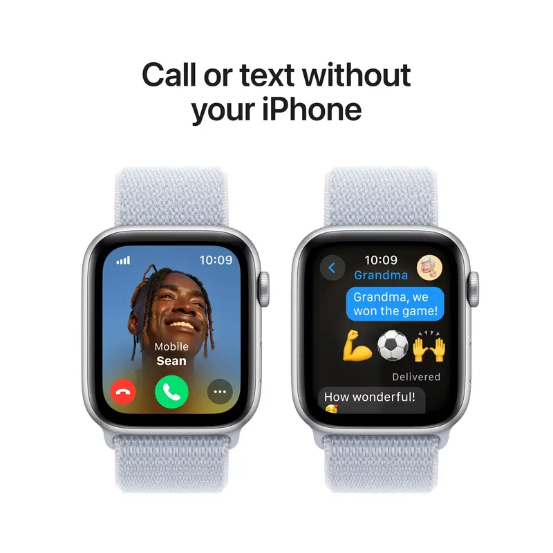 Apple Watch SE GPS + Cellular 44mm Silver Aluminium Case with Blue Cloud Sport Loop - фото - №3