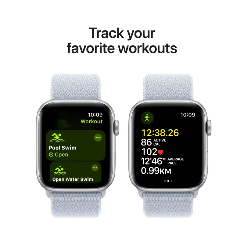 Apple Watch SE GPS + Cellular 44mm Silver Aluminium Case with Blue Cloud Sport Loop - фото - №5