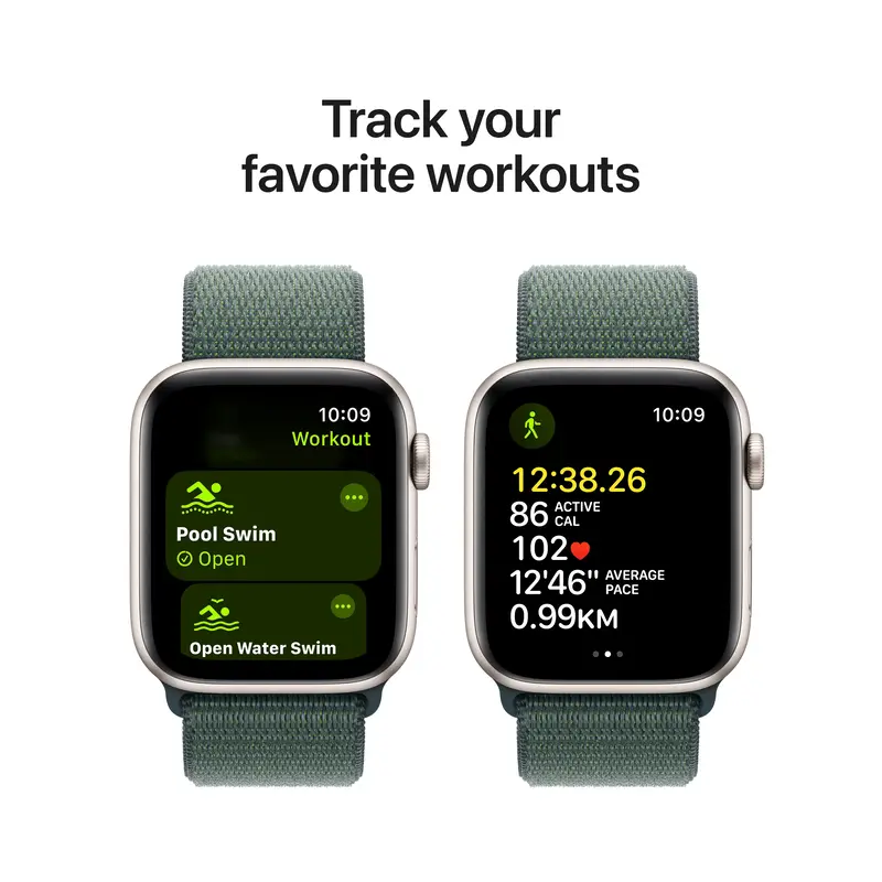 Apple Watch SE GPS + Cellular 44mm Starlight Aluminium Case with Lake Green Sport Loop - фото - №5