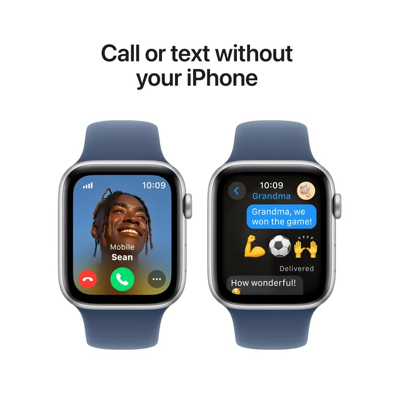 Apple Watch SE GPS + Cellular 44mm Silver Aluminium Case with Denim Sport Band - S/M - фото - №3