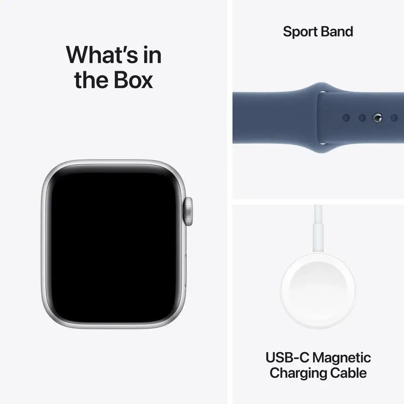 Apple Watch SE GPS + Cellular 44mm Silver Aluminium Case with Denim Sport Band - S/M - фото - №6