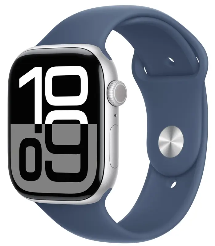 Apple Watch Series 10 GPS + Cellular 42mm Silver Aluminium Case with Denim Sport Band - S/M - фото - №0