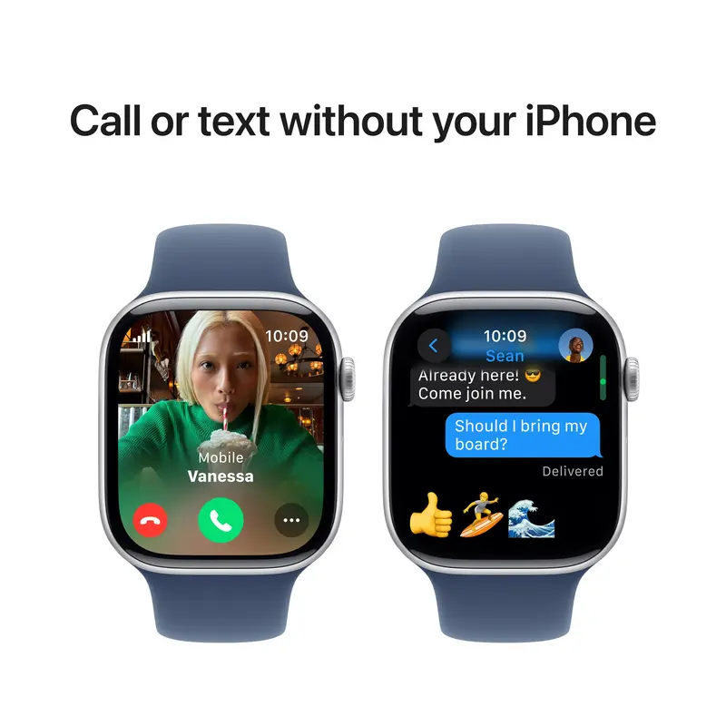 Apple Watch Series 10 GPS + Cellular 42mm Silver Aluminium Case with Denim Sport Band - S/M - фото - №6