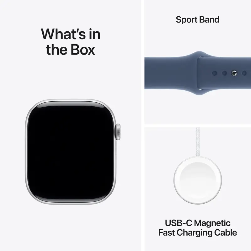 Apple Watch Series 10 GPS + Cellular 42mm Silver Aluminium Case with Denim Sport Band - S/M - фото - №8