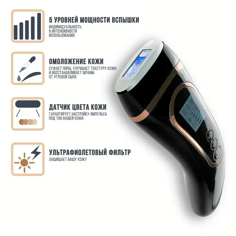 Фотоепілятор INSPIRE IPL с LED-экраном 3в1 (black) - фото - №5