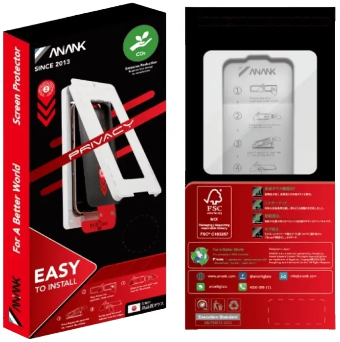 Защитное стекло для iPhone 16 Pro Max Anank 2.5D Privacy(1 pcs)/Curved Clear(1pcs)with installation box (2003215) - фото - №0