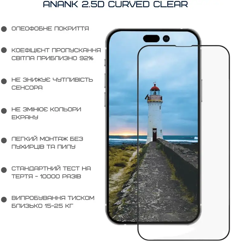 Защитное стекло для iPhone 16 Pro Max Anank 2.5D Privacy(1 pcs)/Curved Clear(1pcs)with installation box (2003215) - фото - №3