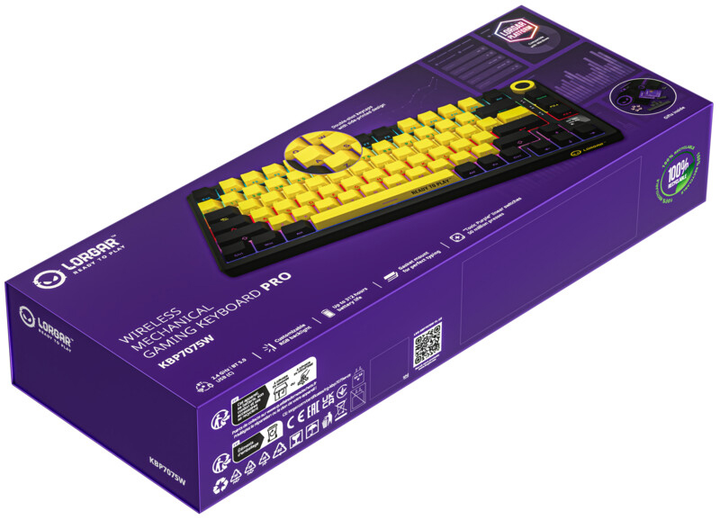 Игровая клавиатура Lorgar KBP7075W Pro Mechanical,RGB,WL/BT/USB Black-Yellow - фото - №8