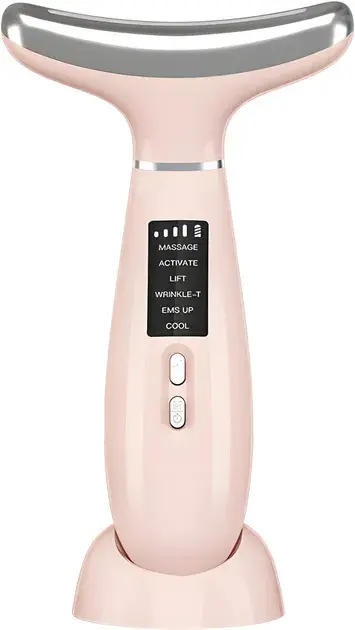 Мікрострумовий масажер для шиї та обличчя AIMED Neck RF Lifting EMS+LED Pink - фото - №0