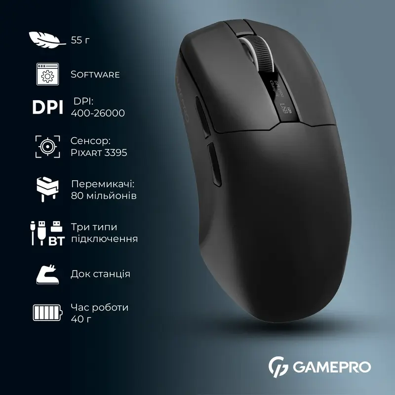Бездротова ігрова мишка GamePro Asgard Thor Wireless PAW3395 RGB Ultralight Black (GM023B) - фото - №16