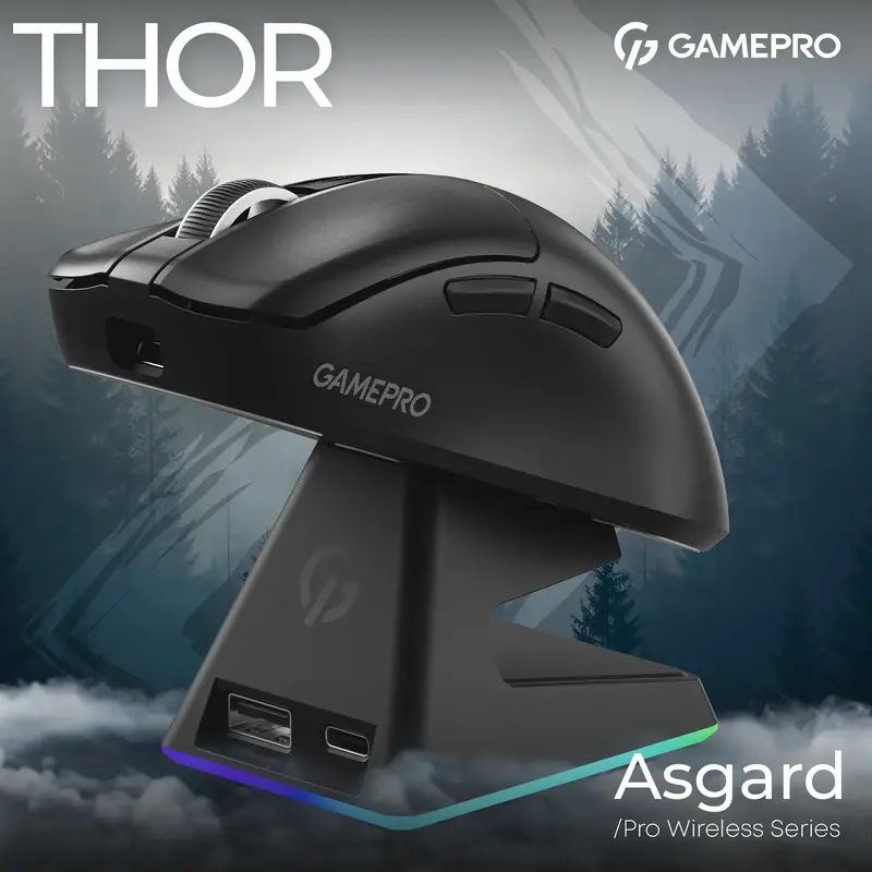 Бездротова ігрова мишка GamePro Asgard Thor Wireless PAW3395 RGB Ultralight Black (GM023B) - фото - №4