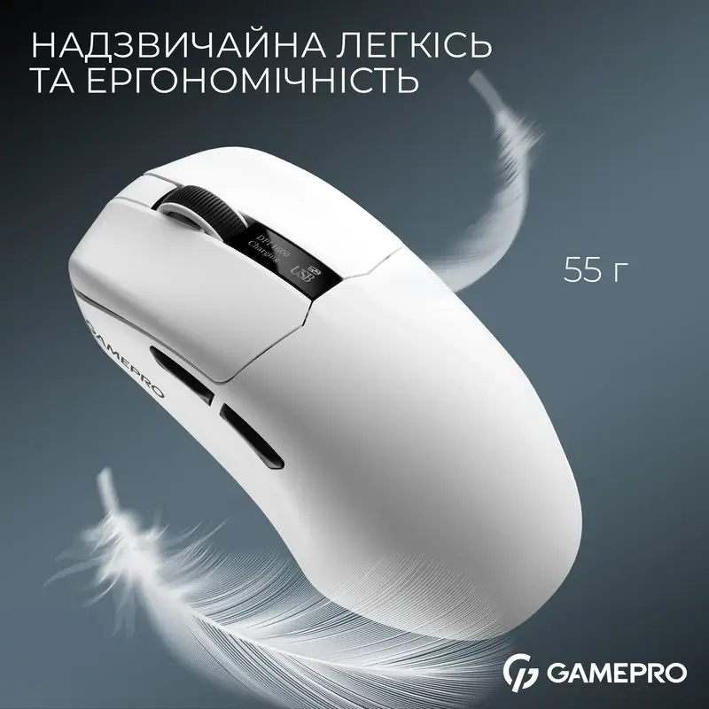 Бездротова ігрова мишка GamePro Asgard Thor Wireless PAW3395 RGB Ultralight White (GM023W) - фото - №6