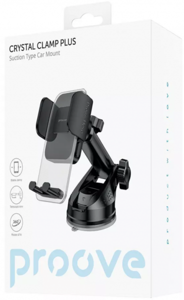 Автомобильный держатель Proove Crystal Clamp Plus Suction Type Car Mount (Black) - фото - №1