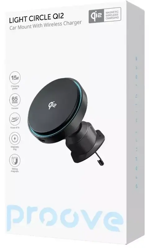 Автомобільний тримач з Бездротовим ЗП Proove Light Circle Qi2 15W (Black) - фото - №1