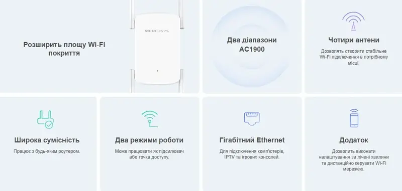 Пiдсилювачi Wi-Fi сигналу Mercusys ME50G 600+1300Мбит/с - фото - №6