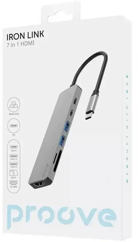 HUB USB-C Proove Iron Link 7 в 1 (сiрий) - фото - №2