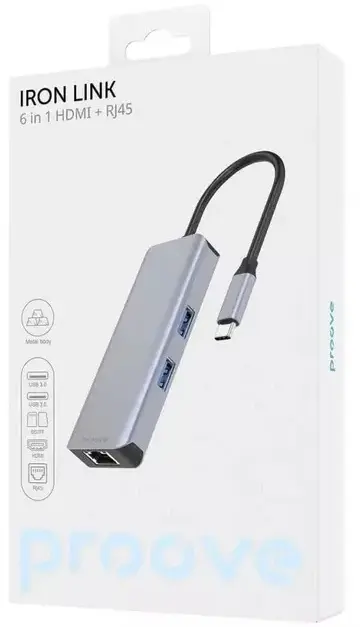HUB USB-C Proove Iron Link 6 в 1 (сiрий) - фото - №1