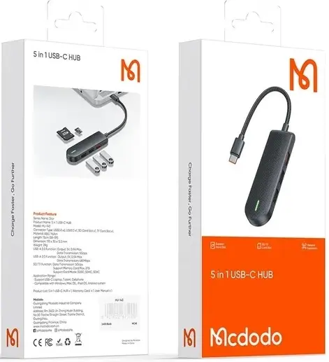 HUB USB McDodo (HU-143) 5 в 1 (сiрий) - фото - №3