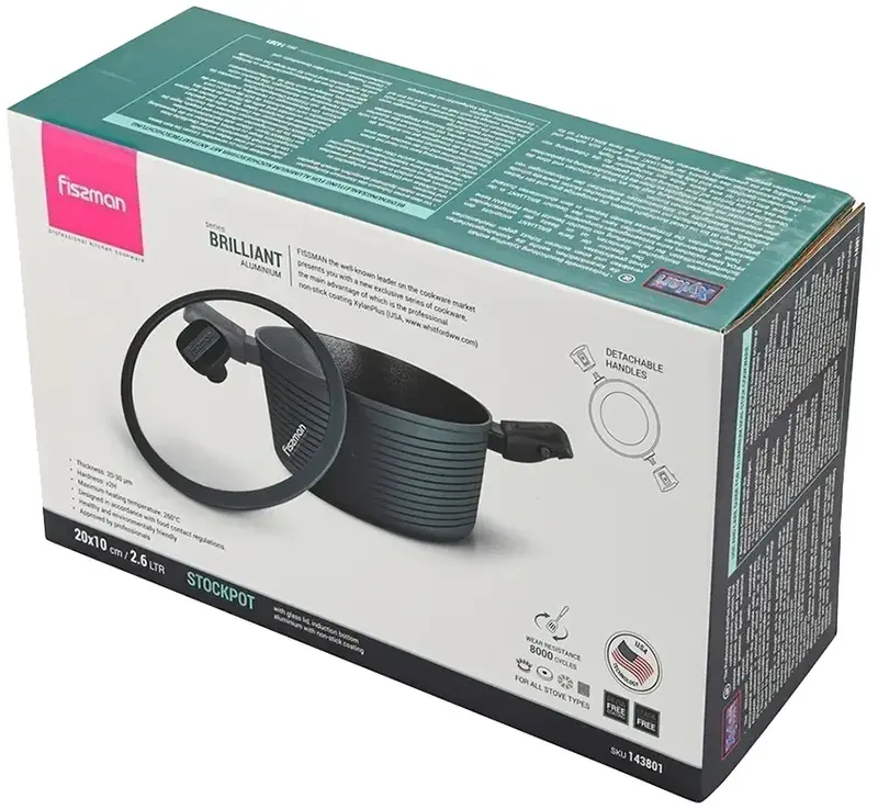 Каструля FISSMAN BRILLIANT 4,5л зі знімними ручками (14382) - фото - №4