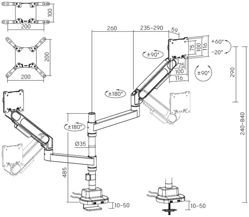 Настільне кріплення для монітора Officepro MAH752B 24-57" Black - фото - №6