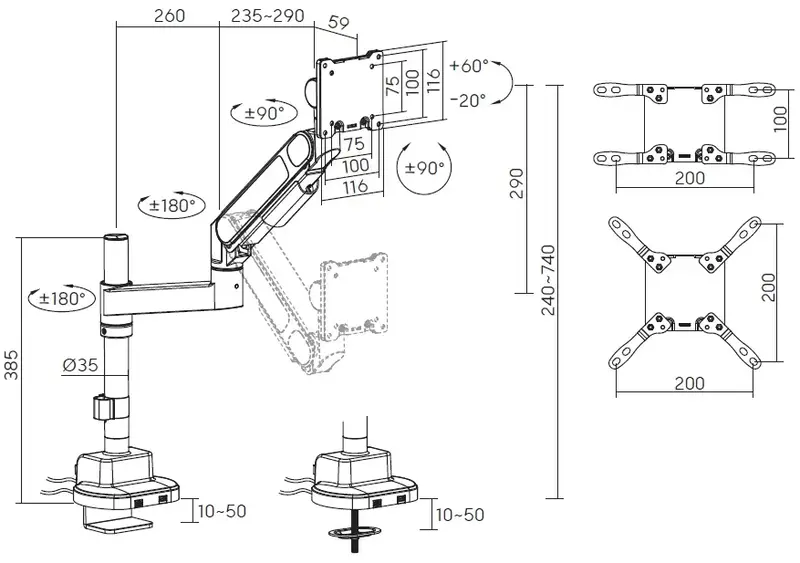 Настольное крепление для монитора Officepro MAH751B 24-57" Black - фото - №8