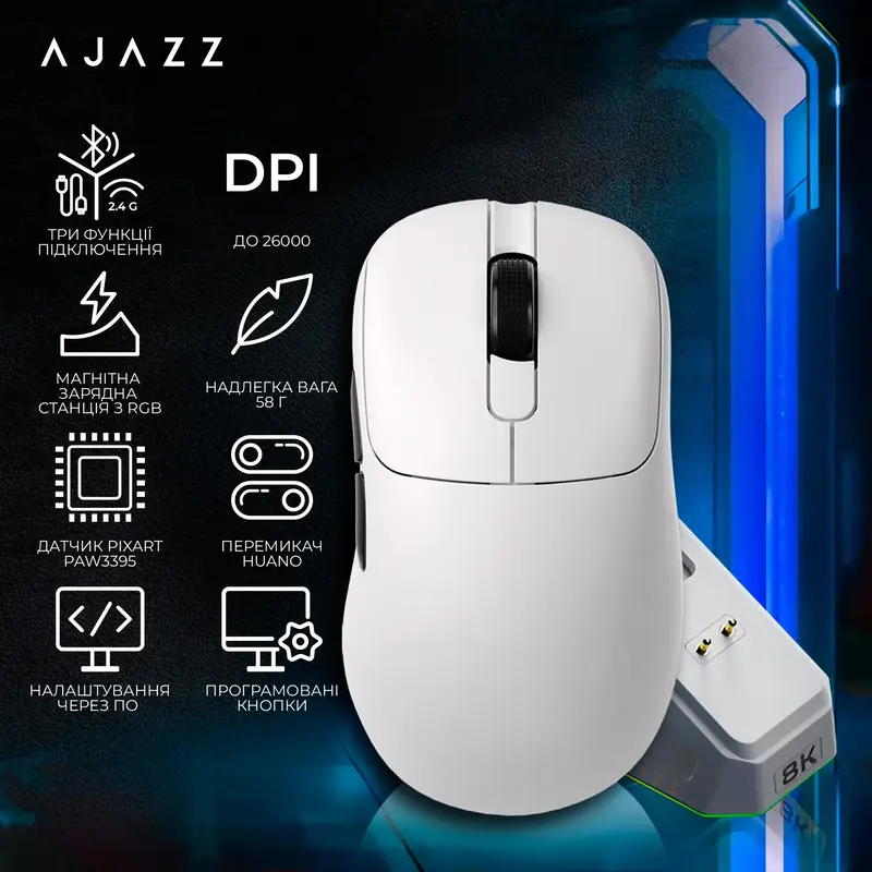 Компьютерная мышь Ajazz AJ179PRO White - фото - №5
