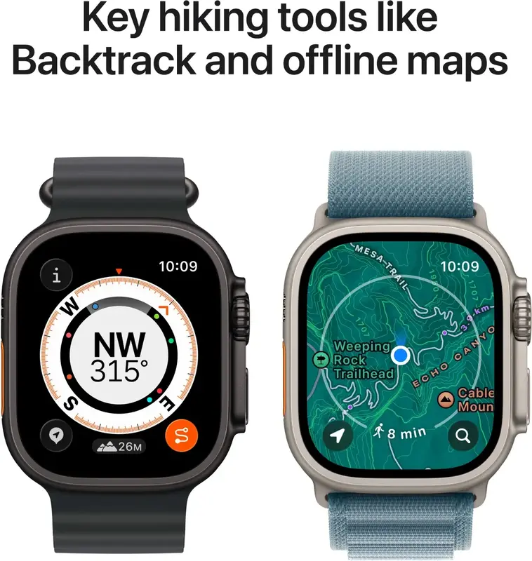 Apple Watch Ultra 3 GPS + Cellular 49mm Black Titanium Case with Black/Charcoal Trail Loop - M/L (MF1H4QP/A) - фото - №3