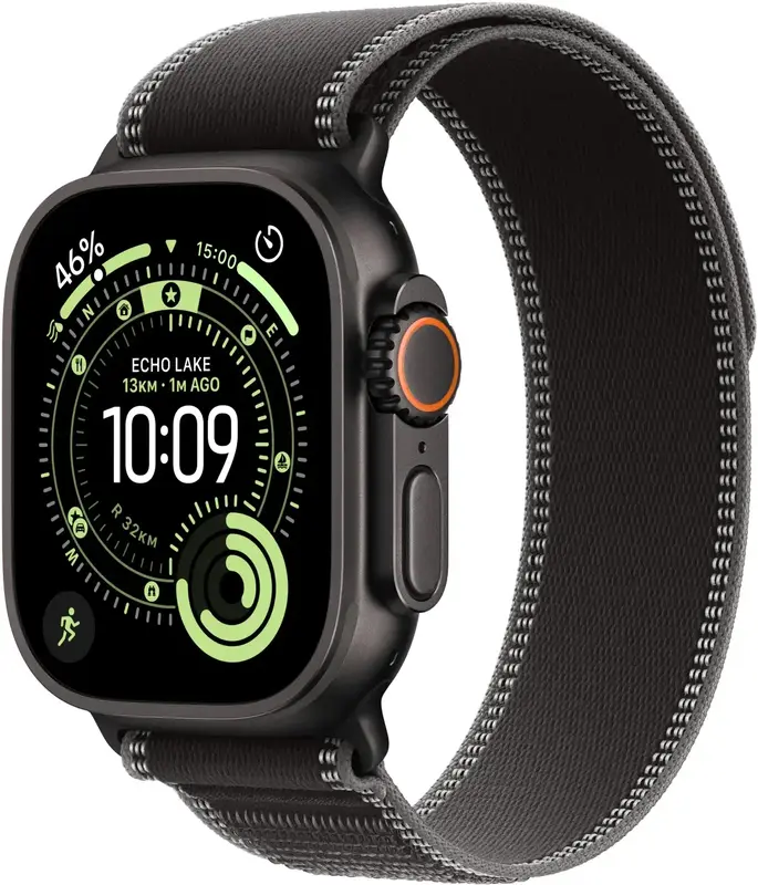 Apple Watch Ultra 3 GPS + Cellular 49mm Black Titanium Case with Black/Charcoal Trail Loop - M/L (MF1H4QP/A) - фото - №0