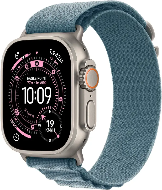 Apple Watch Ultra 3 GPS + Cellular 49mm Natural Titanium Case with Light Blue Alpine Loop - Large (MEWP4QP/A) - фото - №0