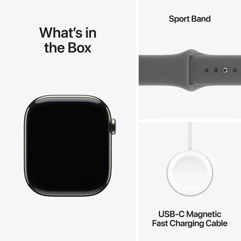 Apple Watch Series 11 GPS + Cellular 42mm Natural Titanium Case with Stone Grey Sport Band - S/M (MF8M4RK/A) - фото - №7
