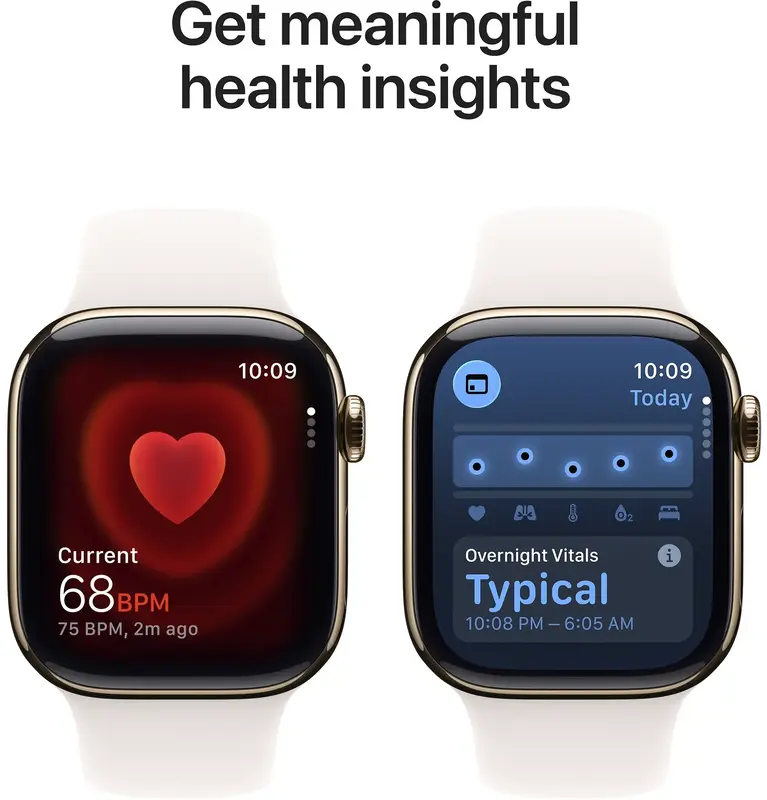 Apple Watch Series 11 GPS + Cellular 46mm Gold Titanium Case with Light Blush Sport Band - S/M (MFD54RK/A) - фото - №4