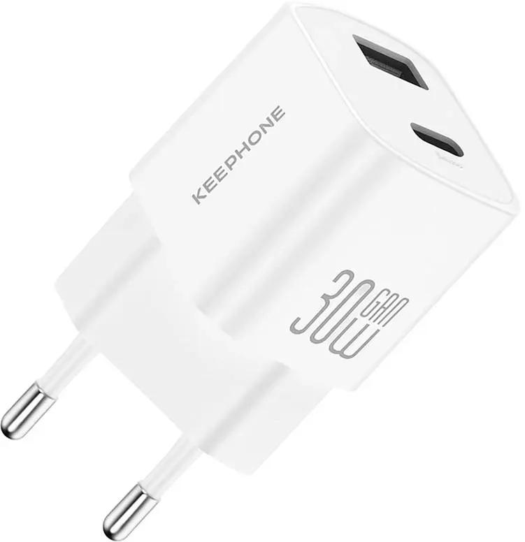 Ун.СЗУ Keephone 30W USB-C + USB-A GaN белый - фото - №0