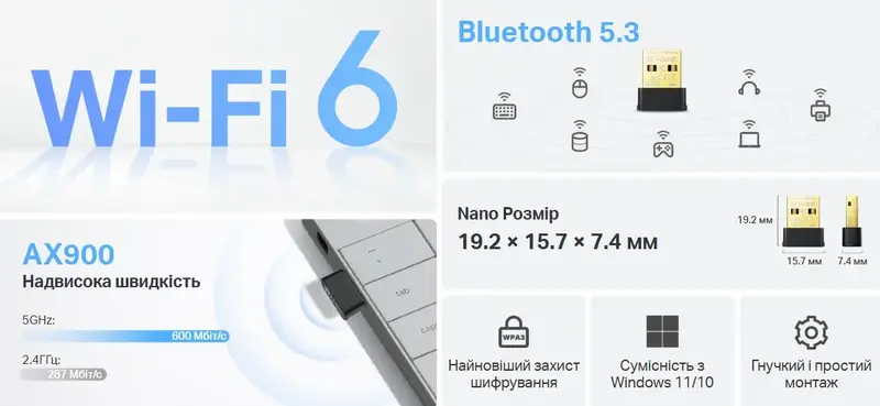 Wi-Fi-usb адаптер TP-Link Archer TX10UB Nano AX900 287+600 Мбит/с, Bluetooth 5.3 - фото - №5